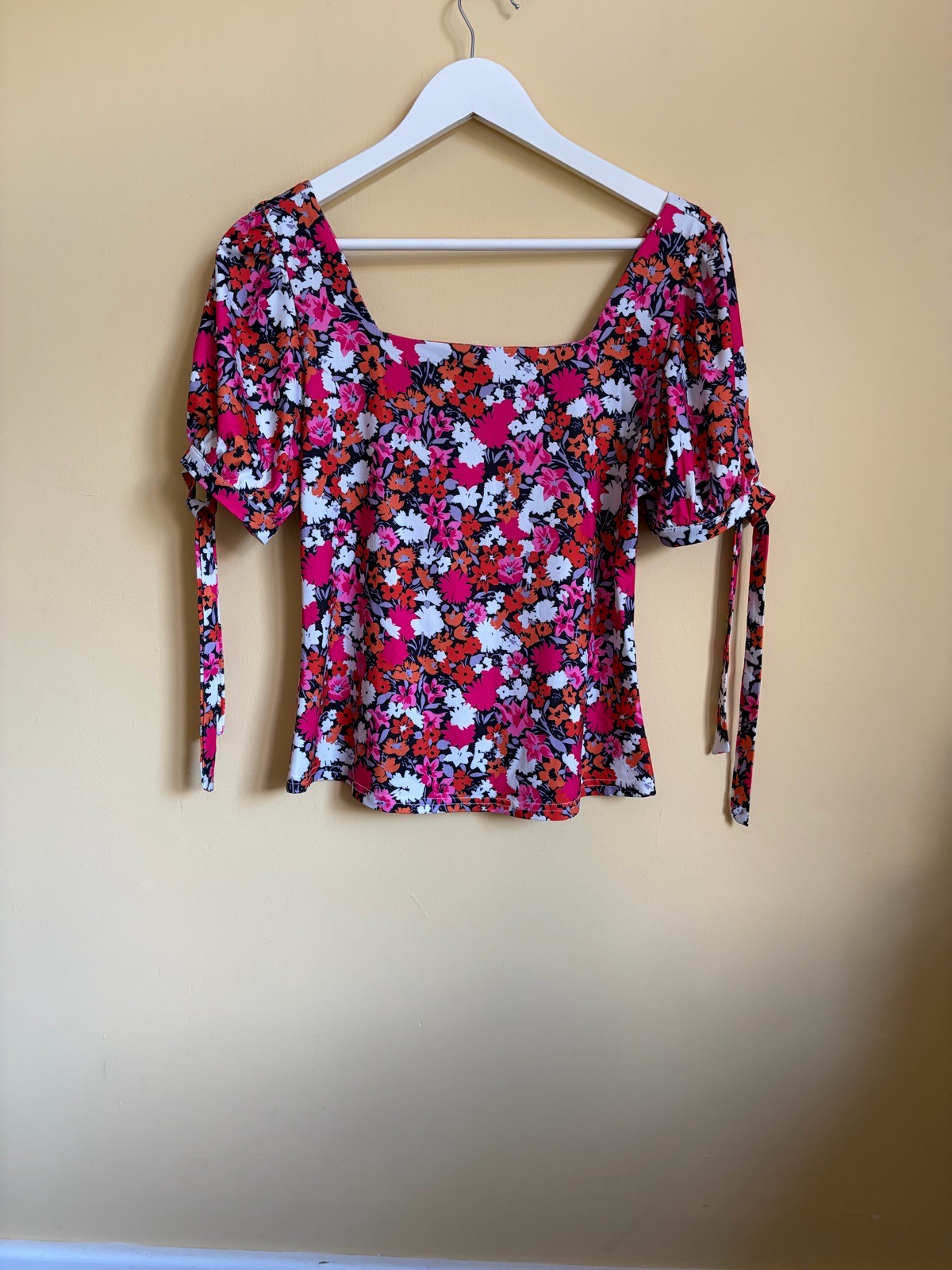 Oasis Bright Floral Square Neck Puff Sleeve Top - Size M (UK 12)