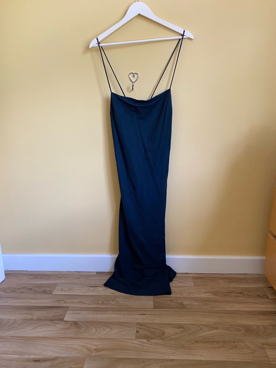 Zara Navy Blue Cowl Neck Maxi Dress With Straps - Size Medium (10/12)