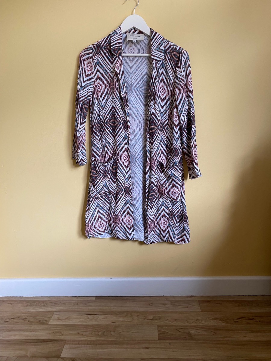 River Island Aztec Geo Print Open-Front Kimono Duster Jacket (Size UK 12)