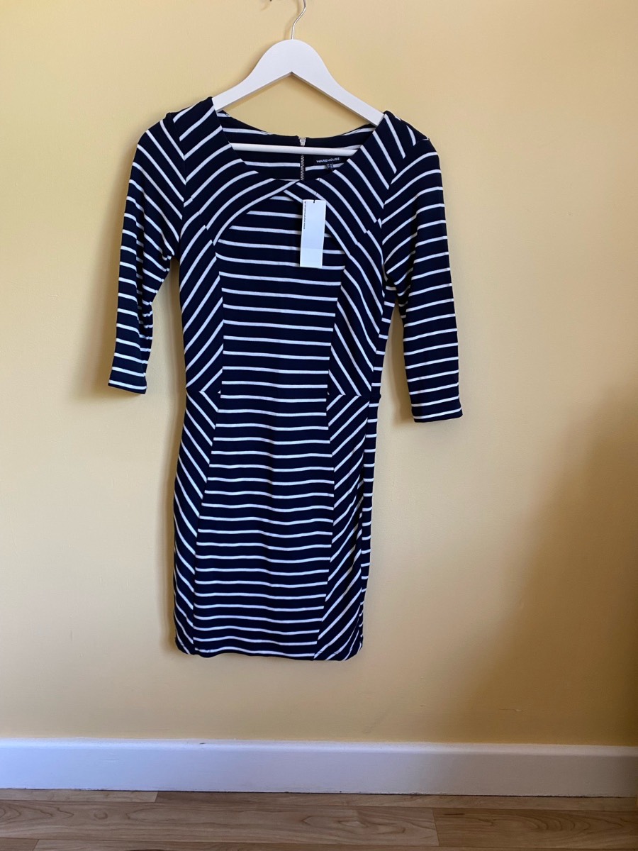 BNWT Warehouse Navy & White Stripe Dress (Size UK 10)