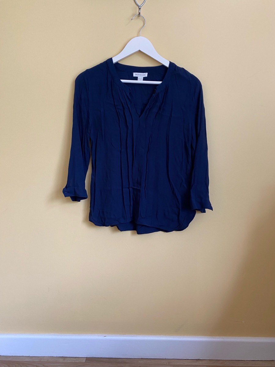 Monsoon Navy Blue Pleated Blouse Size 8 Formal occasion