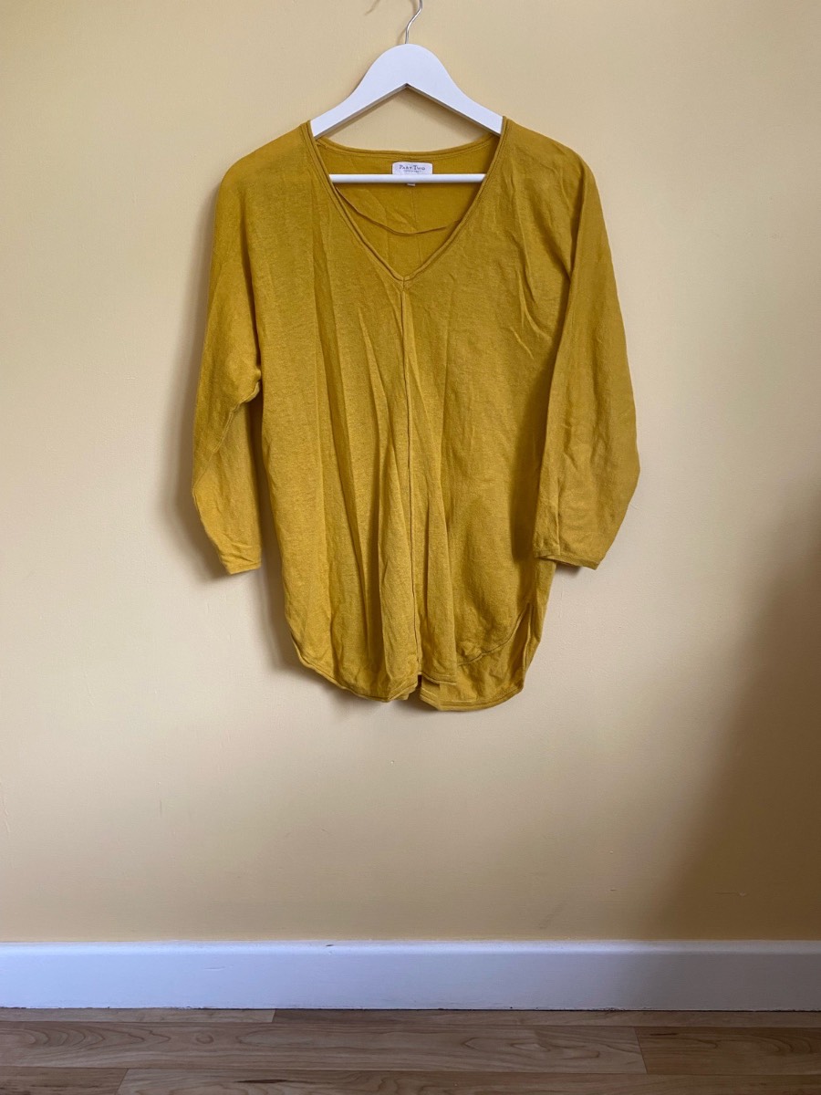 Part Two Copenhagen Mustard Linen-Cotton Blend Top Size Medium