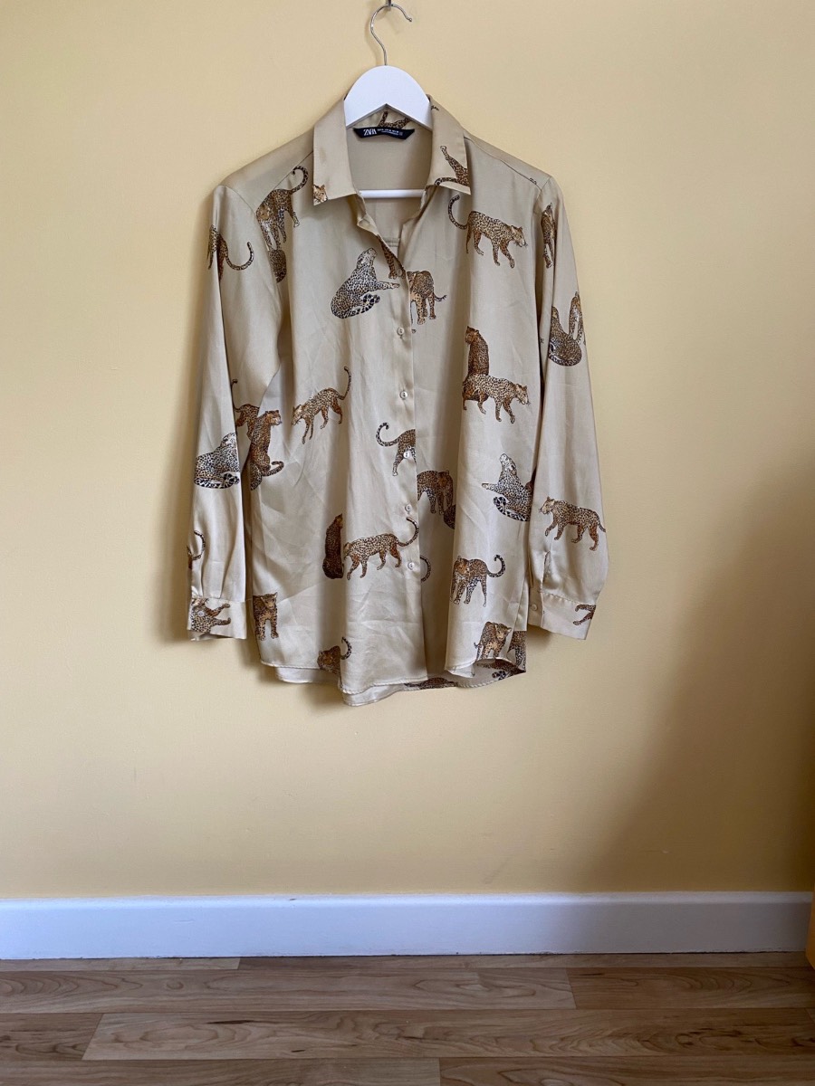 Zara Beige  Leopard Print Oversized Shirt (Size Medium)