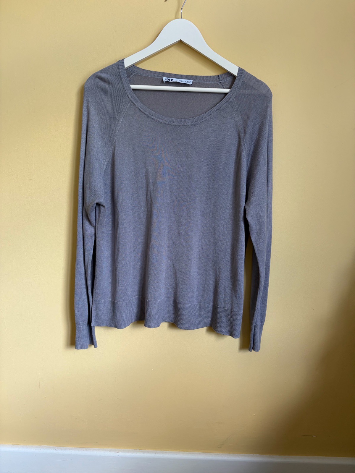 ZARA Grey Fine Knit Scoop Neck Jumper - Size XL