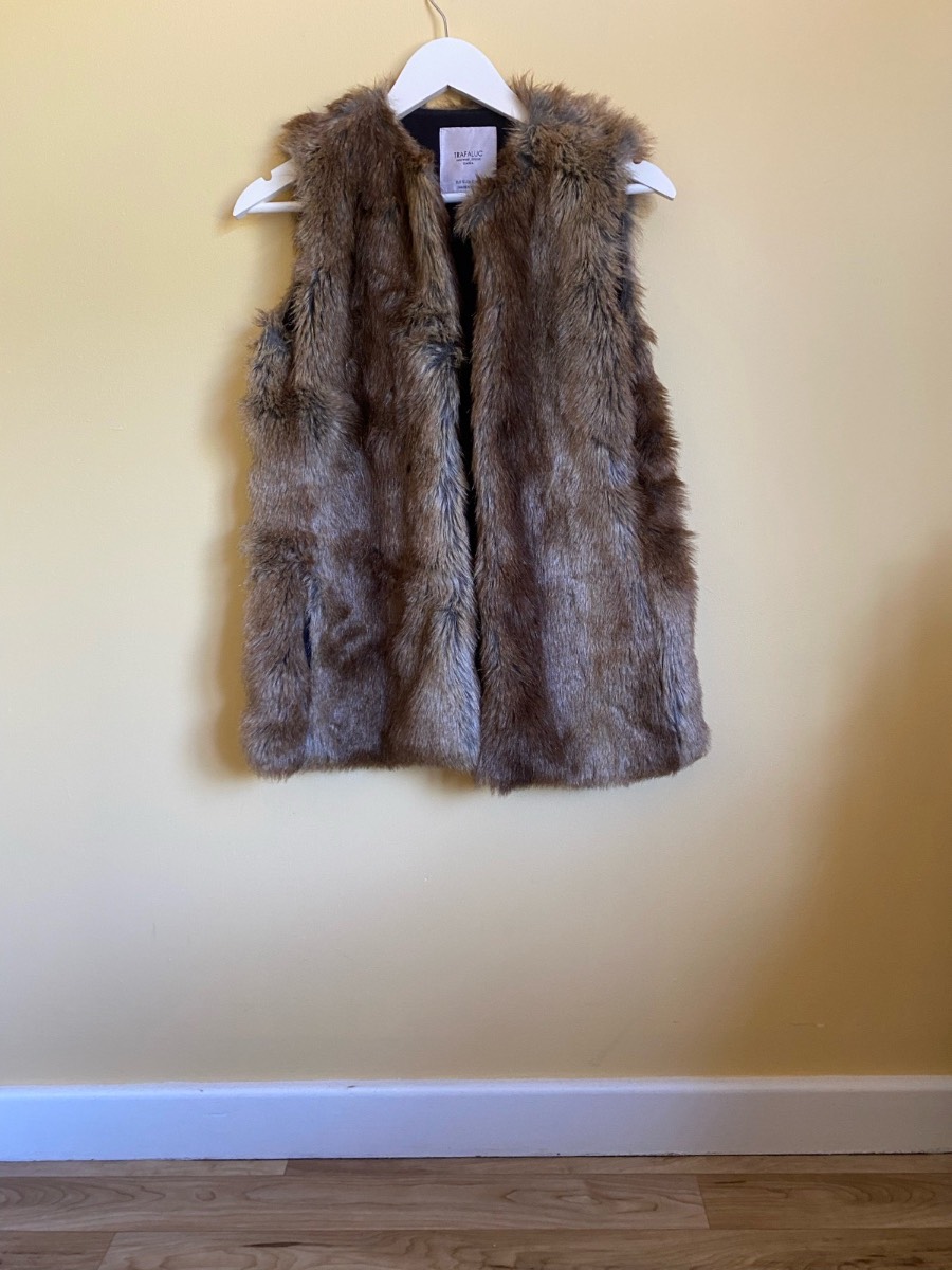 Zara Trafaluc Brown Faux Fur Gilet / Waistcoat (Size UK S)