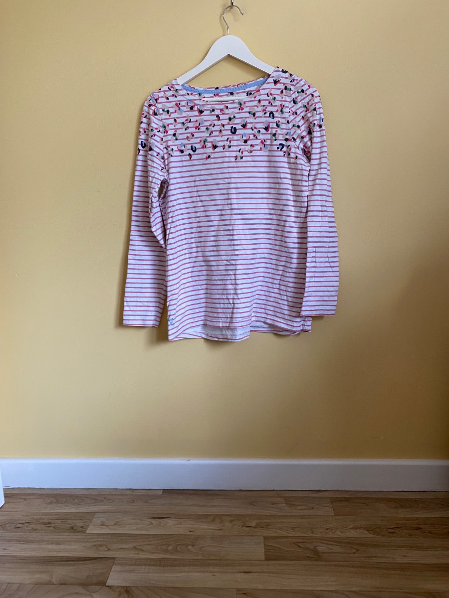 Joules Harbour Print Top - Size 14 - Pink Striped Animal Print Long Sleeve Top
