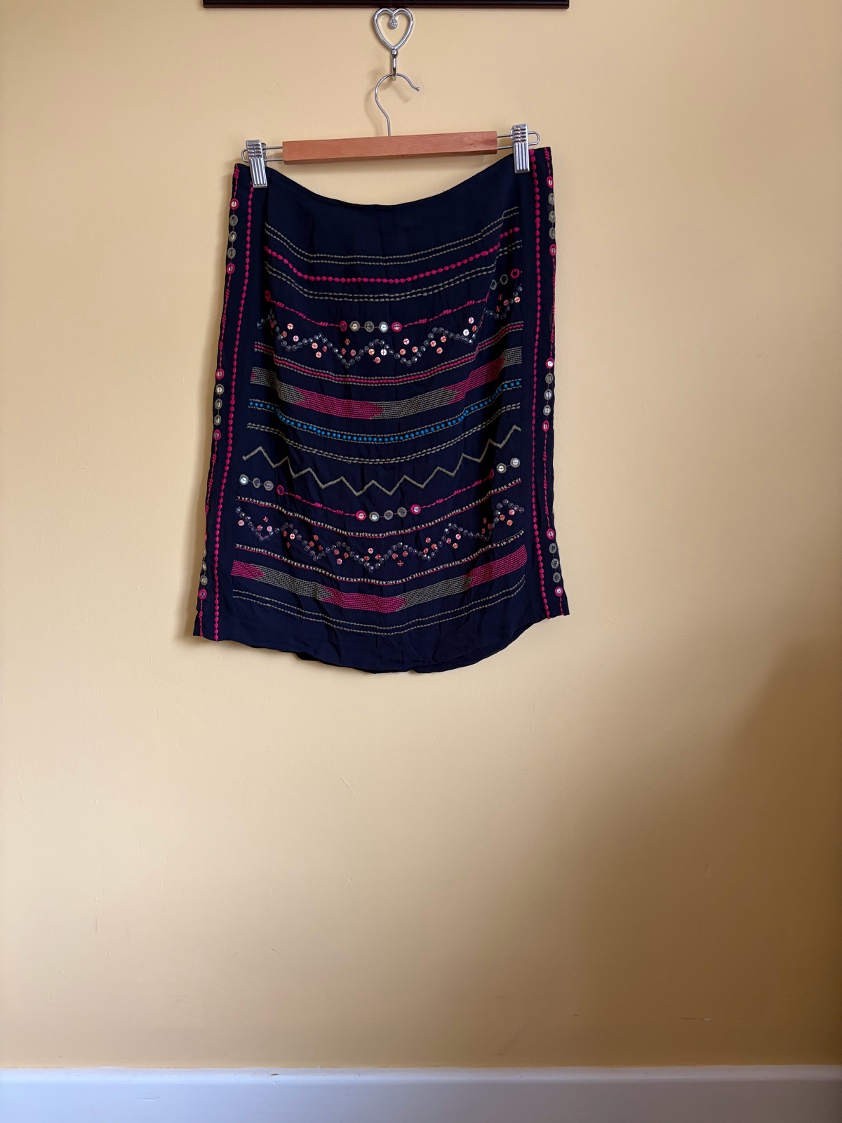 Monsoon Navy Embroidered & Beaded Bohemian Mini Skirt - Size 10