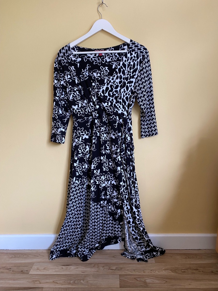 Joe Browns Black & White Mixed Print Maxi Dress (Size 10P)