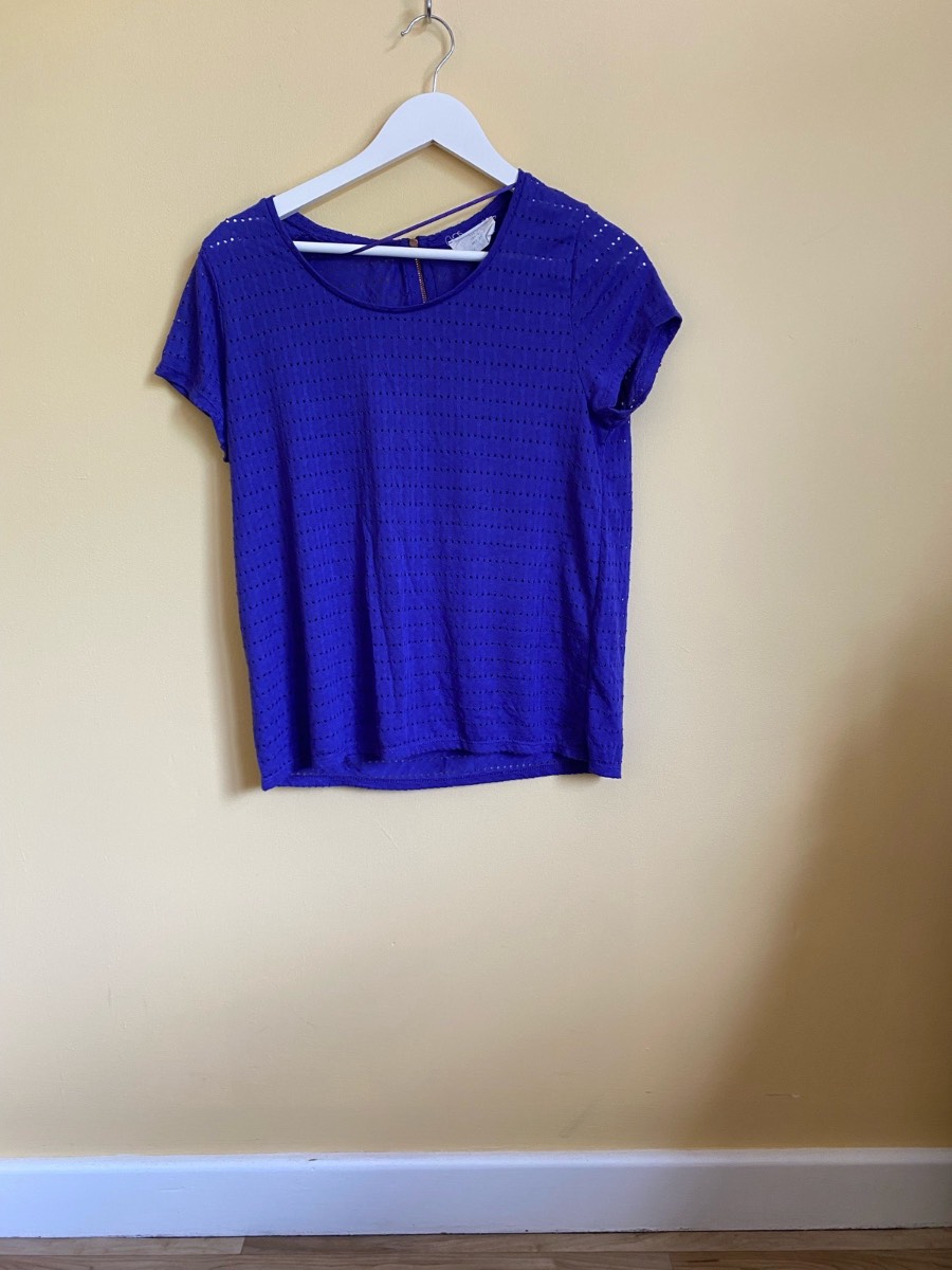Zara Basic Dark Purple Pointelle Knit T-Shirt - Size Small