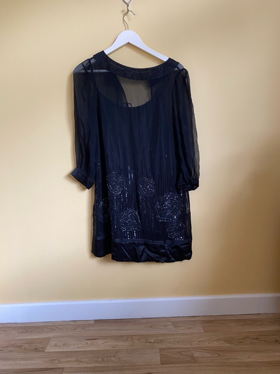 Vintage Monsoon Originals 100% Silk Beaded & Sequined Mini Dress / Tunic (Size UK 10)