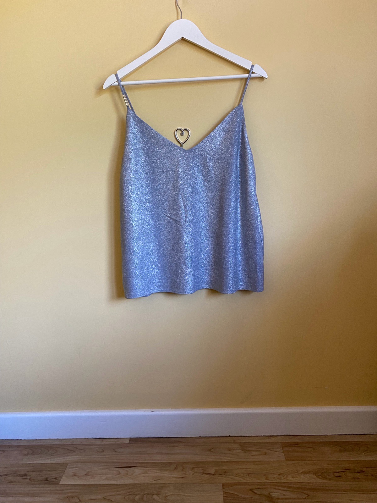 Oasis Silver Metallic Shimmer V-Neck Cami Top - Size 14