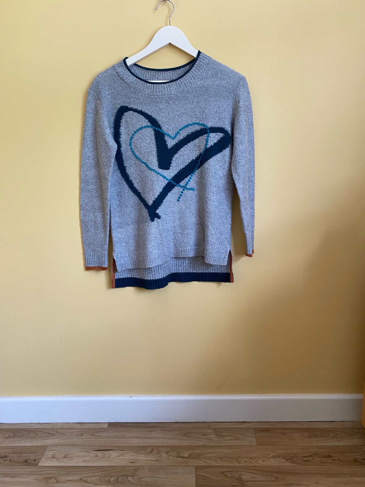 White Stuff Grey Heart Knit Jumper - Size 10