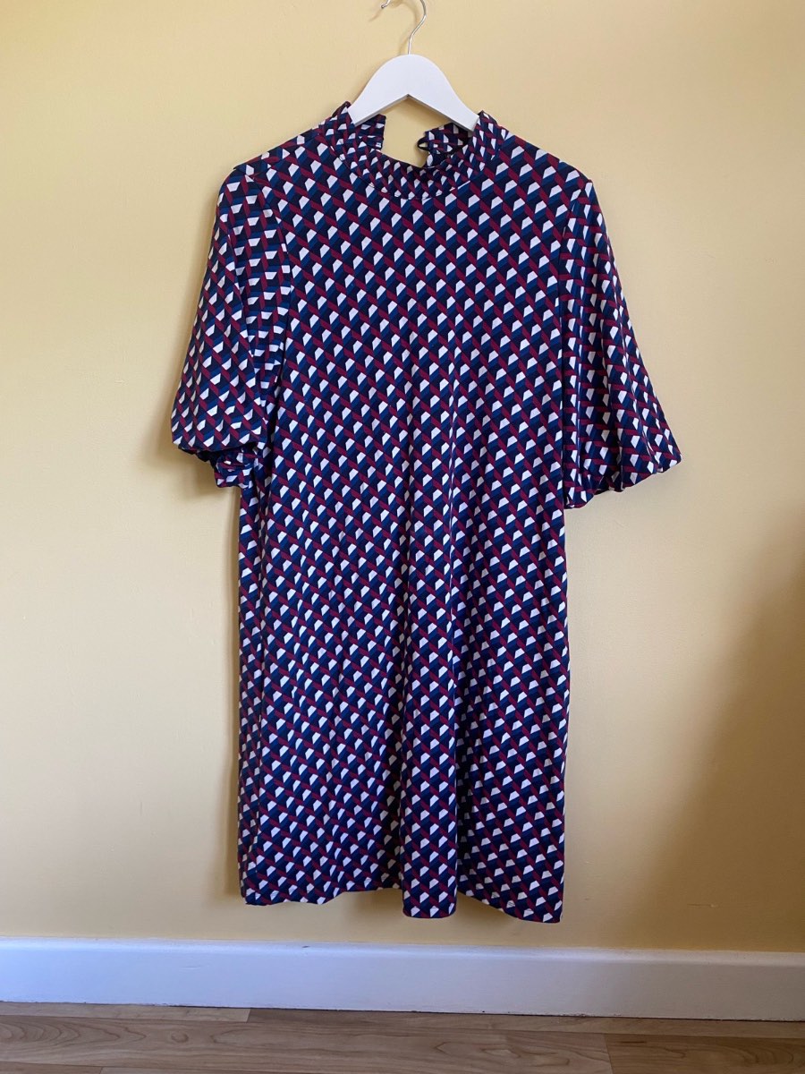 Phase Eight Geometric Print High-Neck Shift Dress (Size 14)