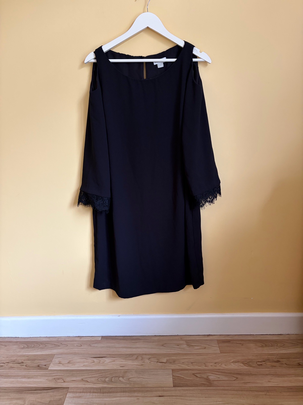 Monsoon Black Cold Shoulder Lace Trim Shift Dress - Size 16