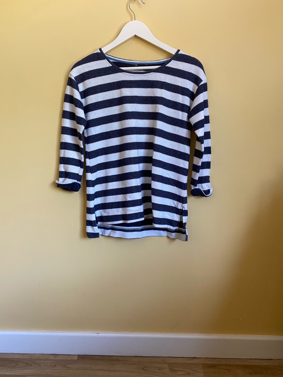 White Stuff Navy & White Striped Cotton Blend Jumper (Size 12)