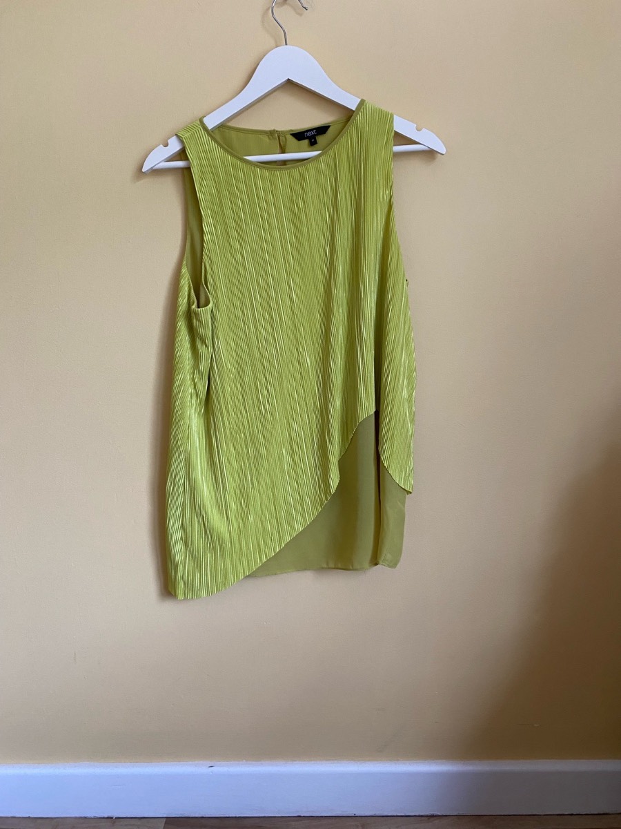 Next Lime Green Plissé Asymmetric Layered Top (Size UK 14)