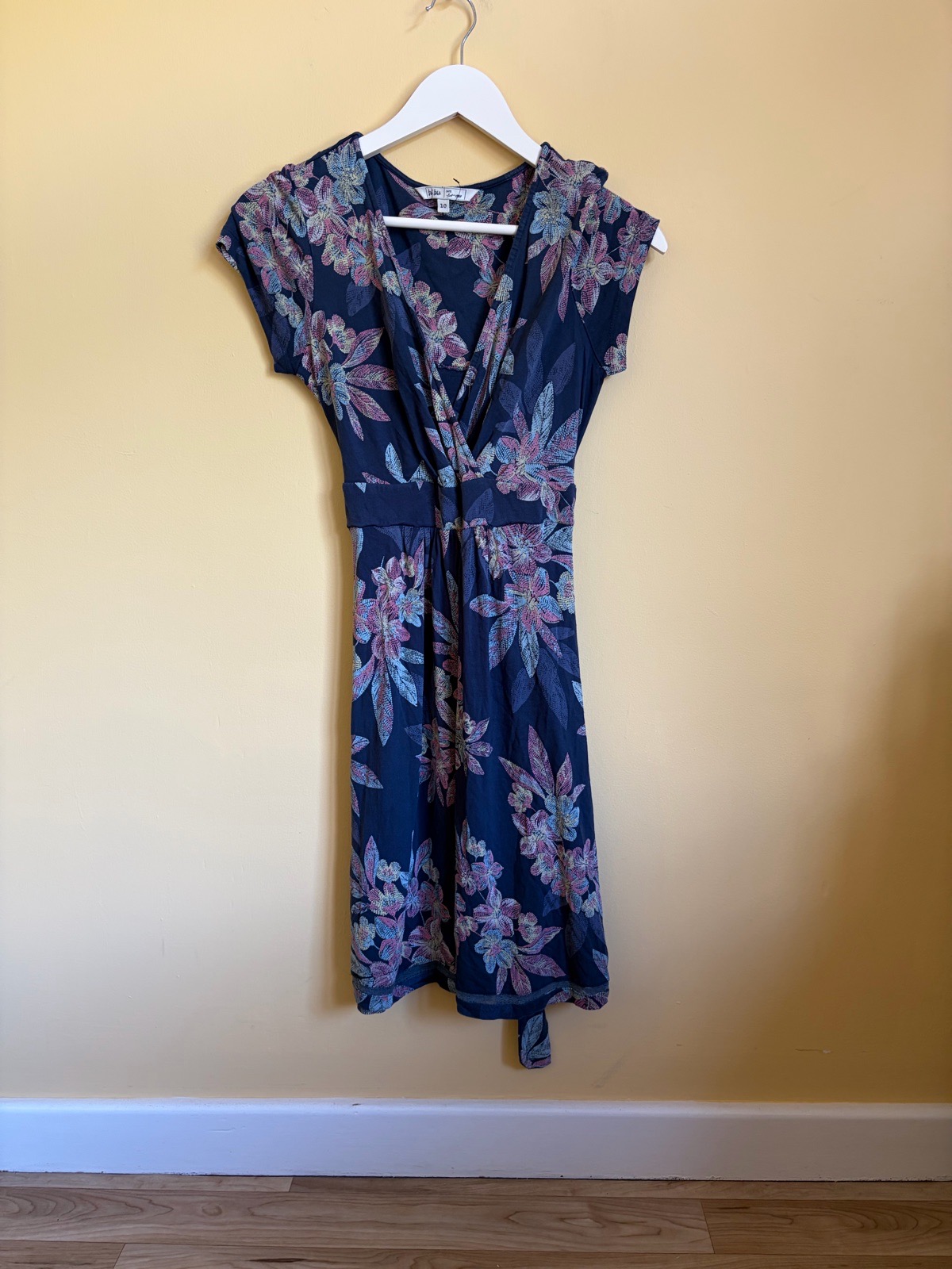 FatFace Navy Floral Leaf Print Wrap Dress - Size 10