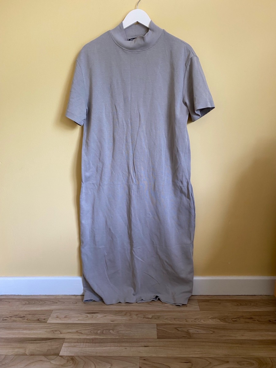 Zara Grey High Neck Midi T-Shirt Dress - Size Medium (10/12)