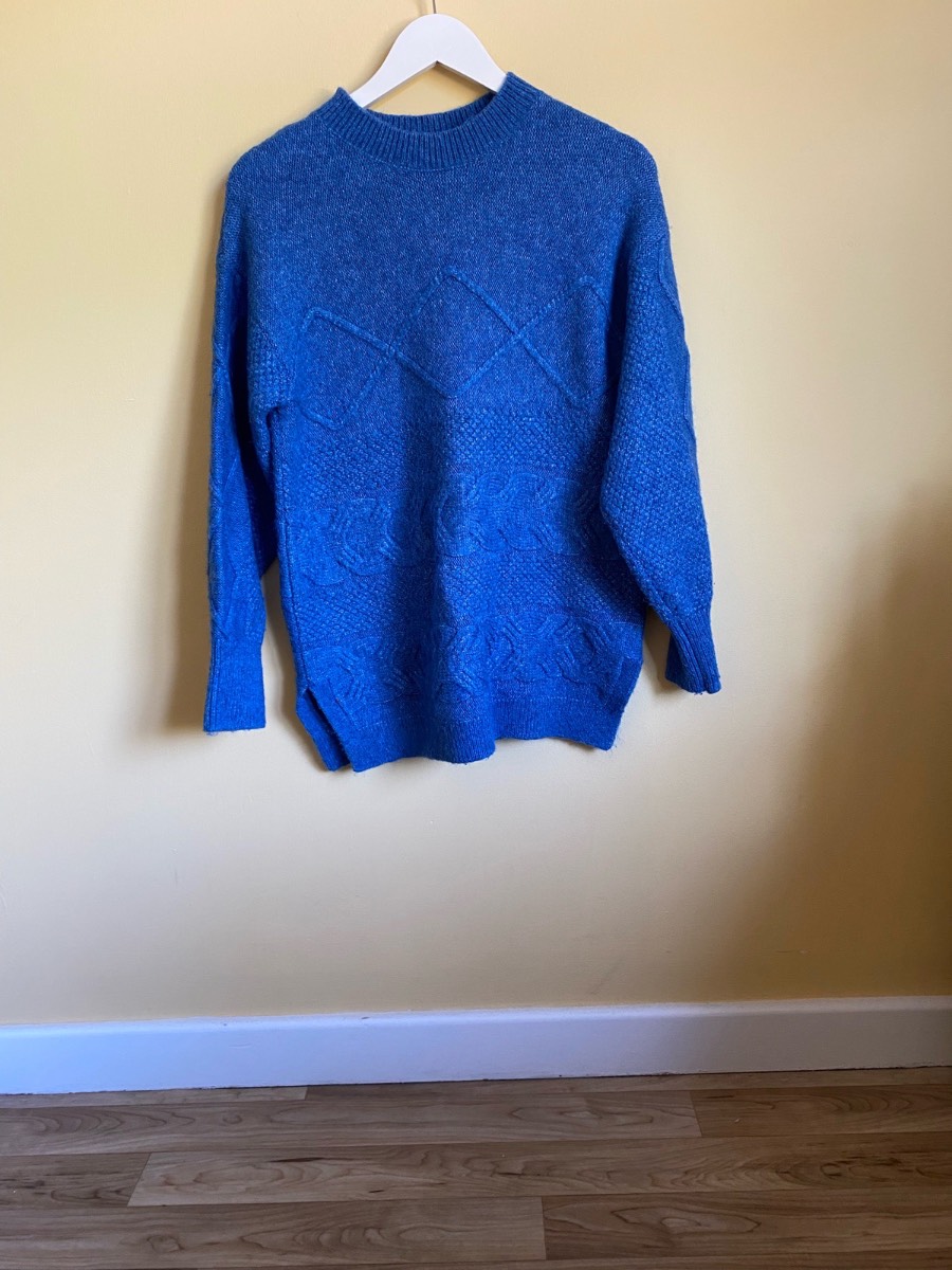 Per Una Royal Blue Cable & Diamond Knit Jumper (Size UK M)