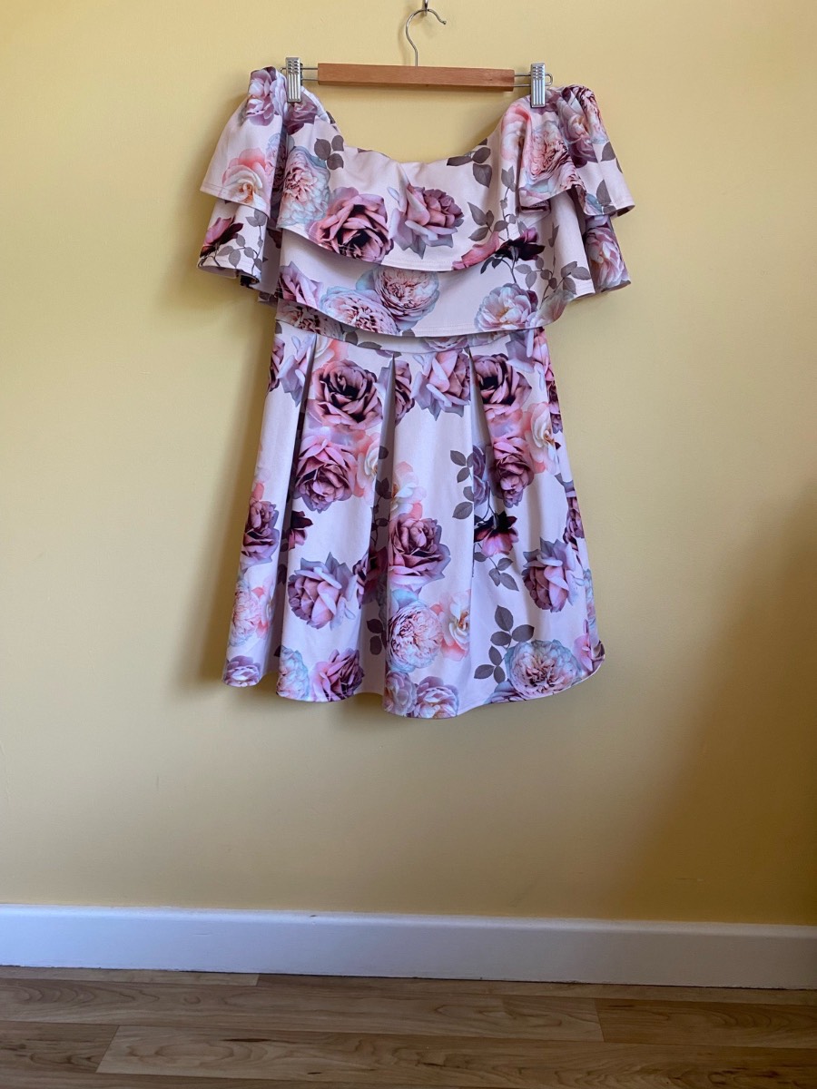 ASOS Floral Bardot Scuba Mini Dress (Size 14)