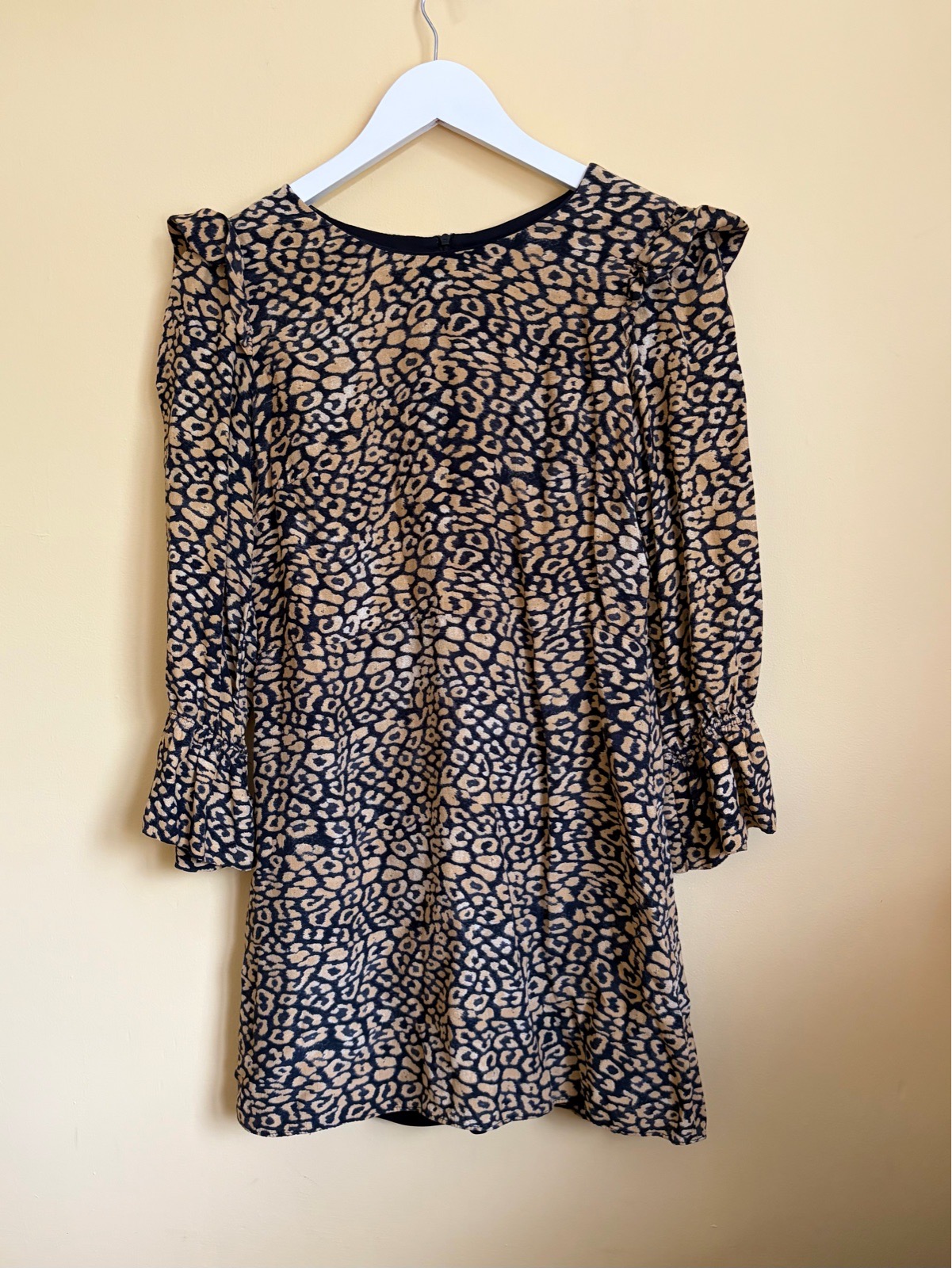 Zara Trafaluc Leopard Print Ruffle Sleeve Mini Dress - Size L
