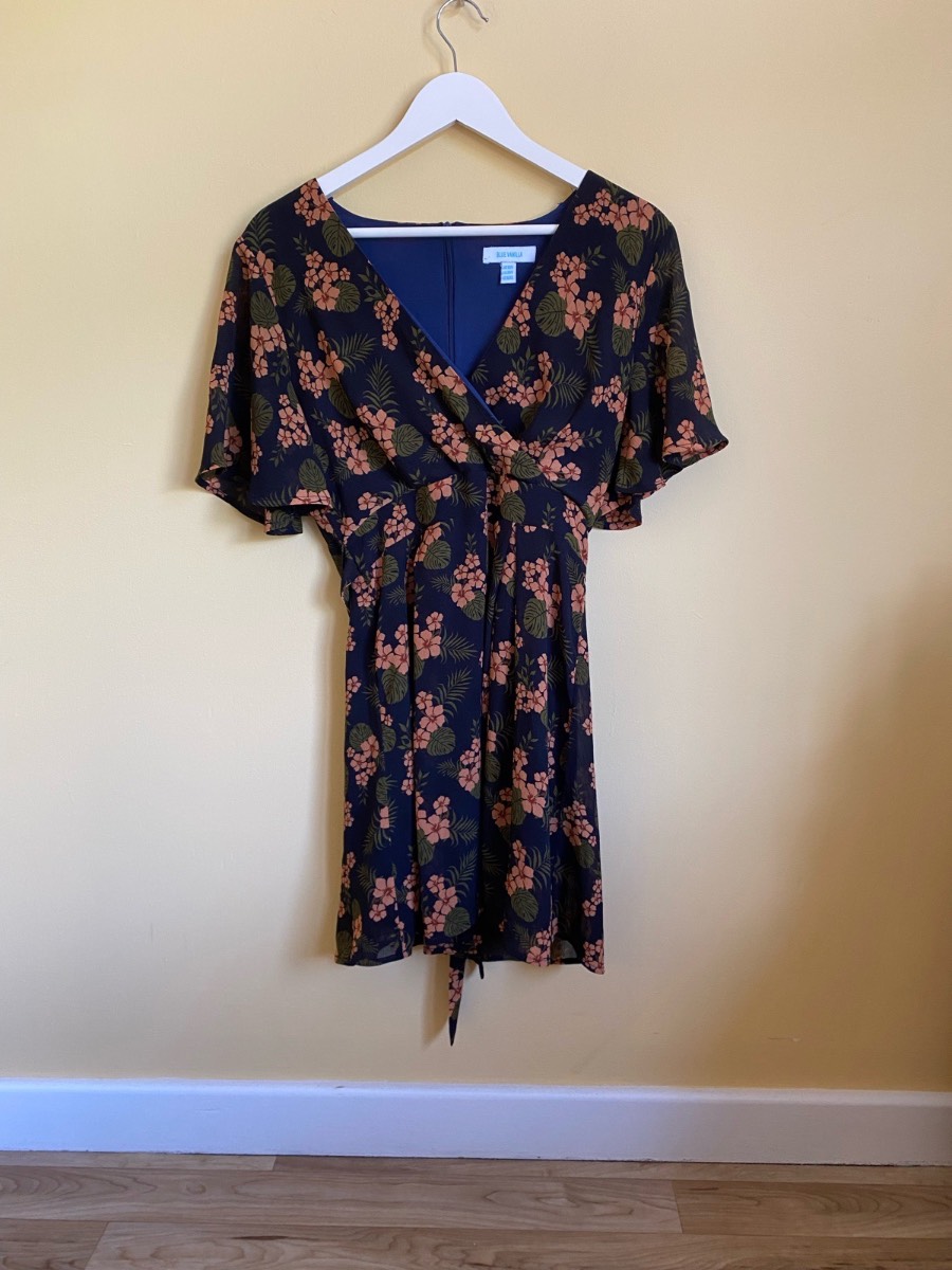 Blue Vanilla Tropical Floral Wrap Mini Dress (Size UK 10 / S)