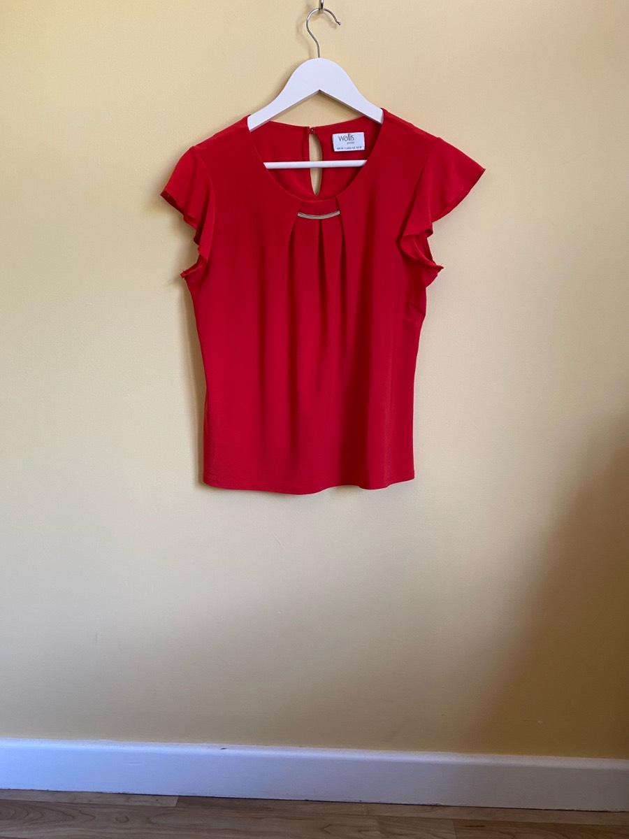 Wallis Petite Bright Red Flutter Sleeve Blouse (Size 12)