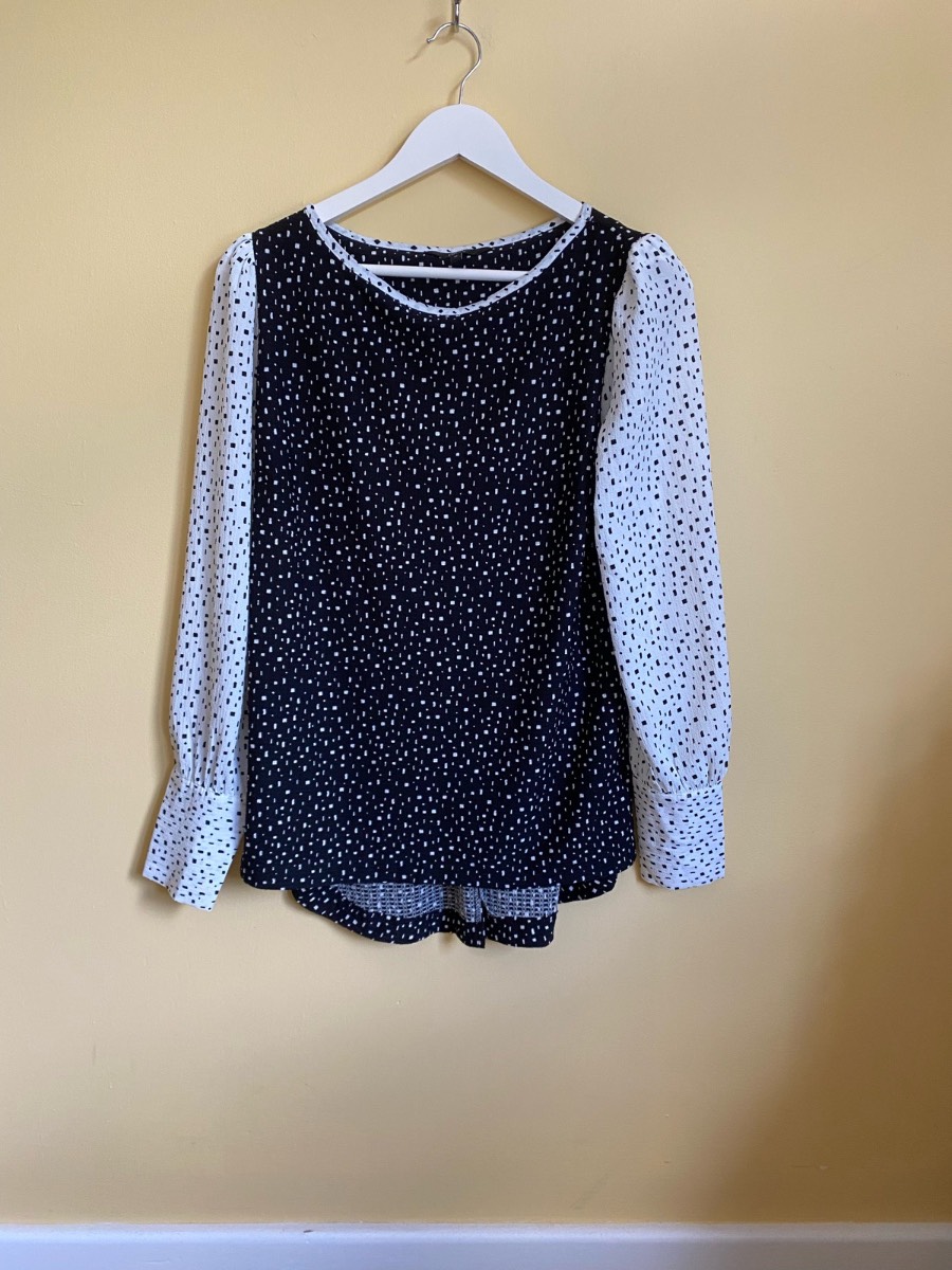 Next Contrast Monochrome Speckle Print Blouse (Size UK 12)