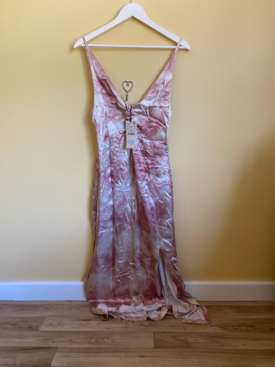 BNWT Zara Pink Tie-Dye Satin Maxi Slip Dress (Size L)