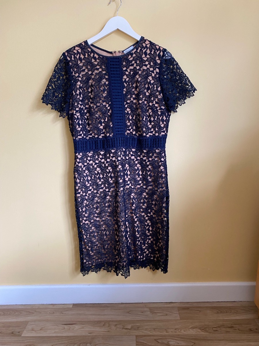 NEXT Navy Blue Guipure Lace Bodycon Dress - Size 14