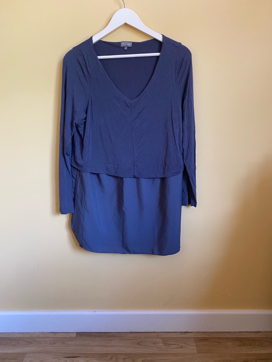 Phase Eight Navy Blue Mock-Layer Long Sleeve Tunic Top (Size 14)