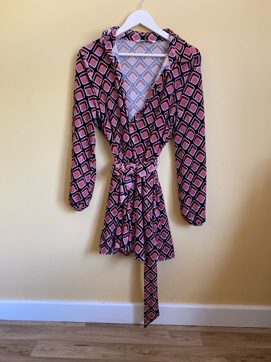 Zara Geometric Print Velvet Wrap Dress (Size L)