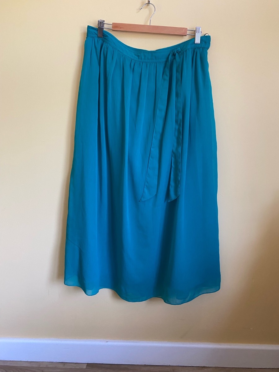 Per Una Teal Green Chiffon Midi Skirt (Size 14)