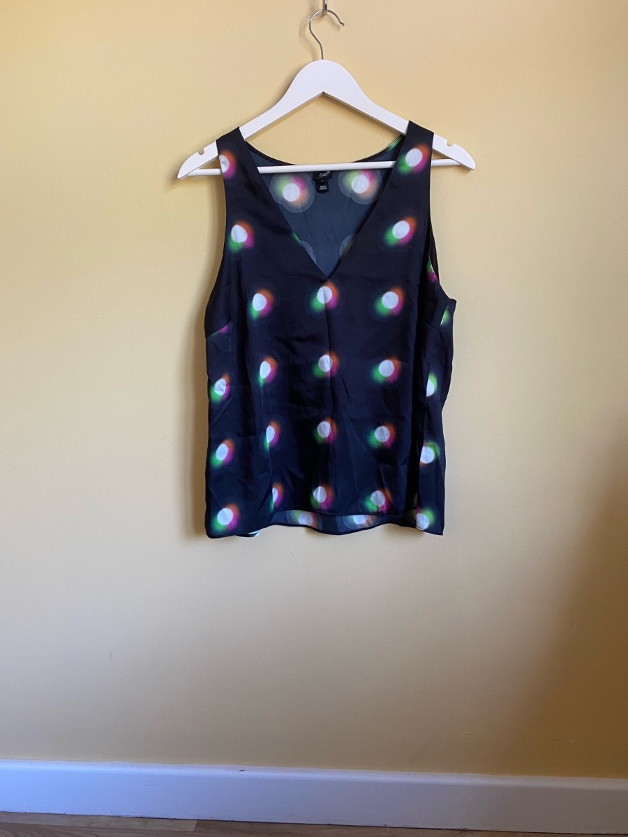 River Island Blurred Polka Dot V-Neck Camisole Top (Size 12)