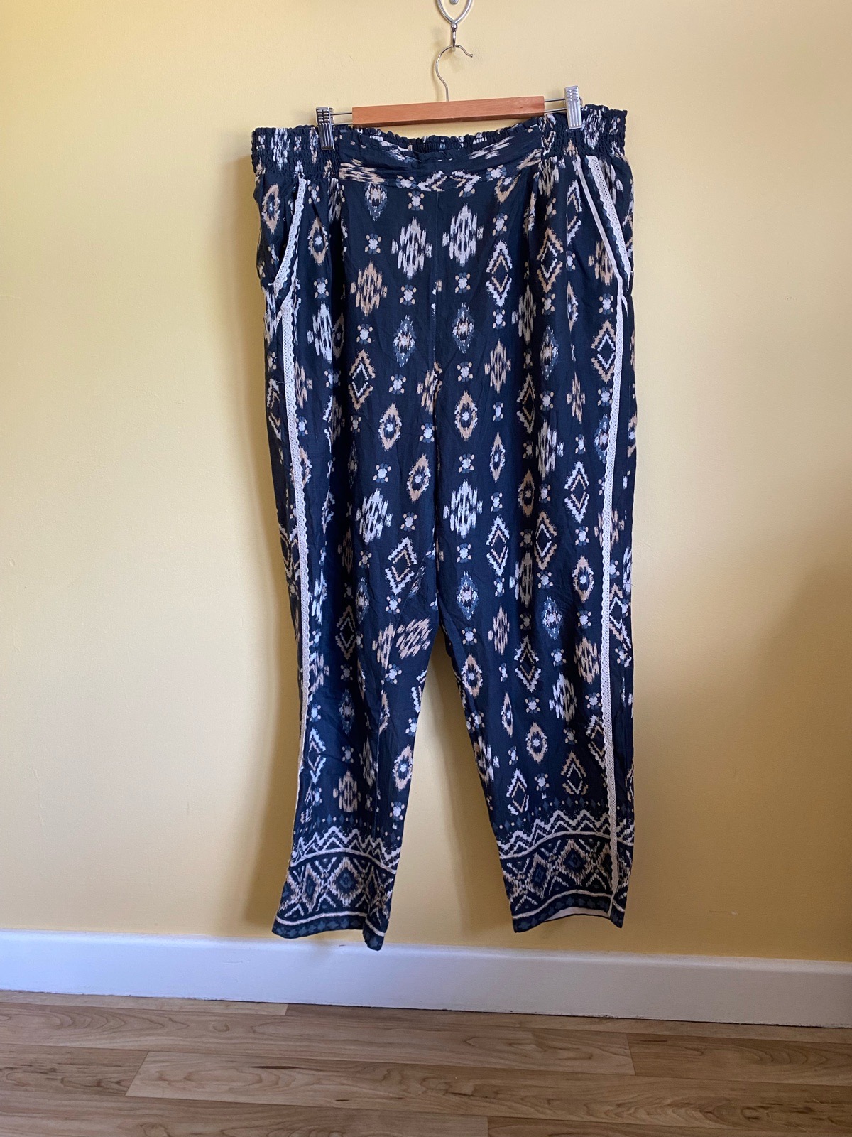 Monsoon Navy Ikat Pattern Trousers - Size 16/18