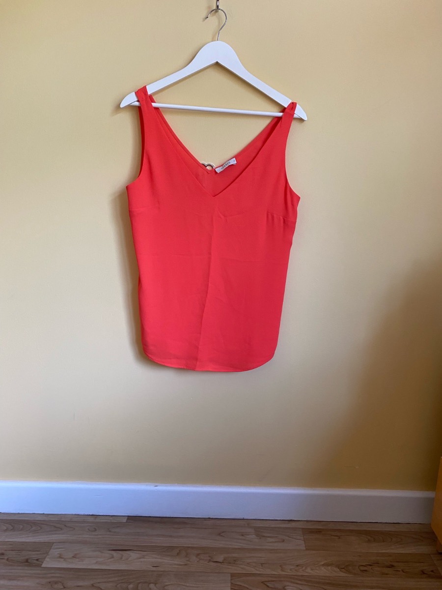Oasis Coral Orange Double-V Cami Top (Size UK 12)