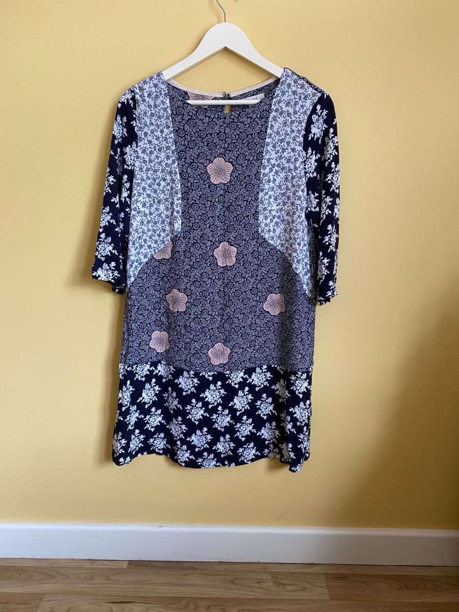 White Stuff Navy Multi-Floral Patchwork Shift Dress (Size UK 14)