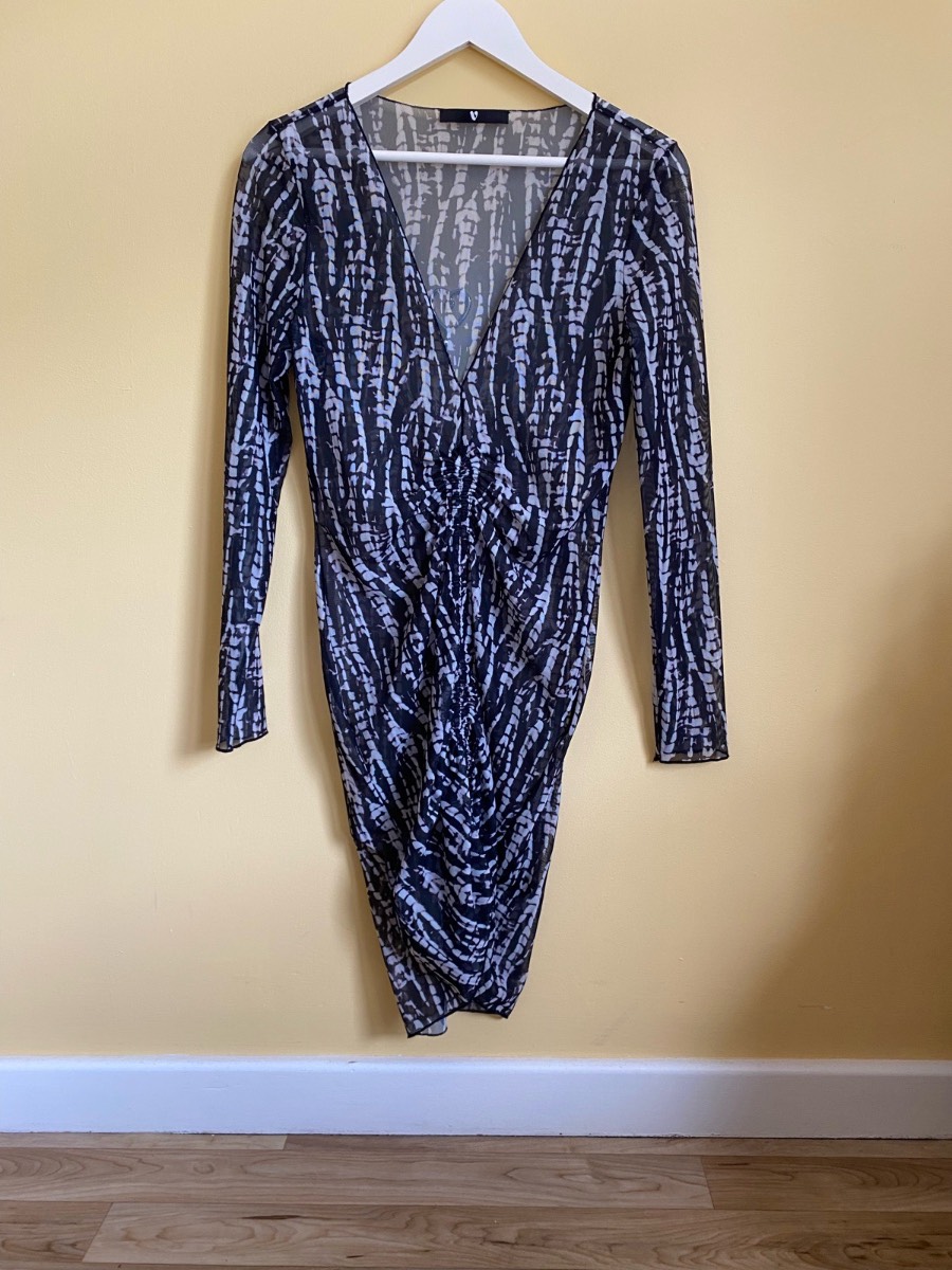 V By Very Abstract Mesh Ruched Front Mini Dress (Size UK 12)