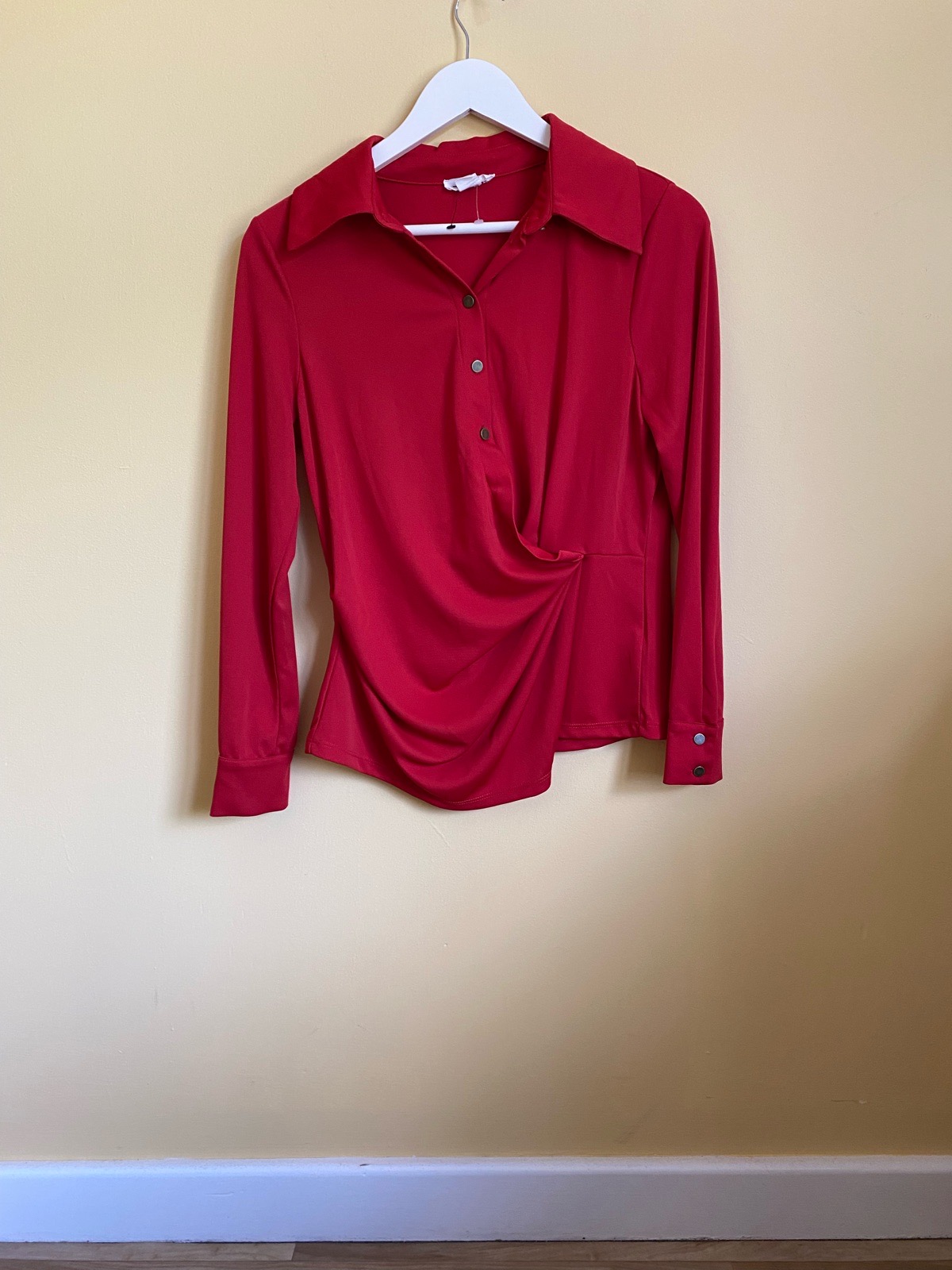 Monsoon Bright Red Twist Front Shirt Top - Size 10