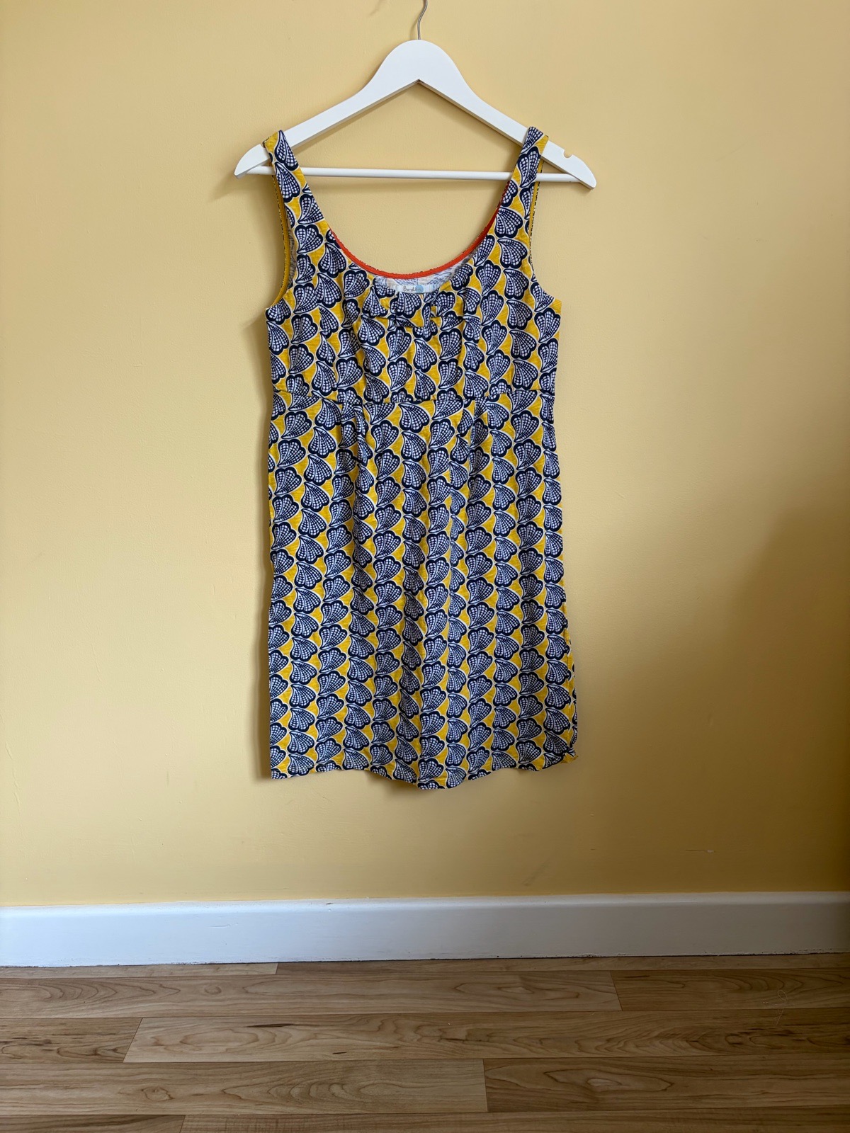 Boden Yellow & Navy Shell Print Cotton Sleeveless Dress - Size 10 Regular