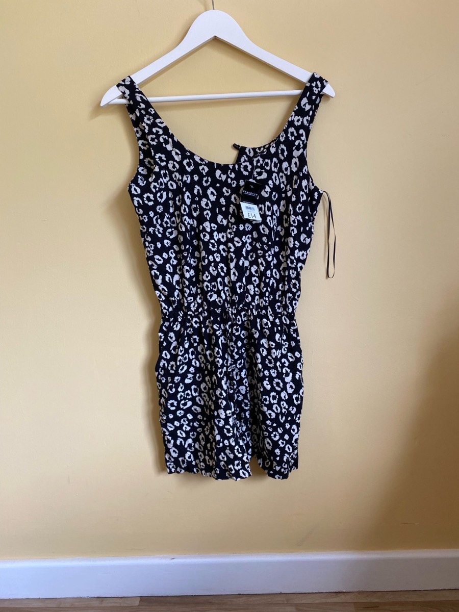 Peacocks Monochrome Animal Print Playsuit - Size 8 (BNWT)