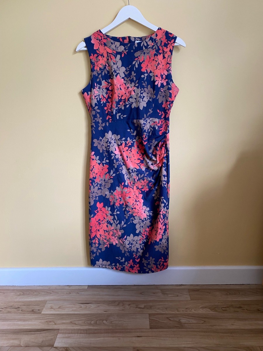 Apricot Floral Ruched Bodycon Fitted Dress - Size 12