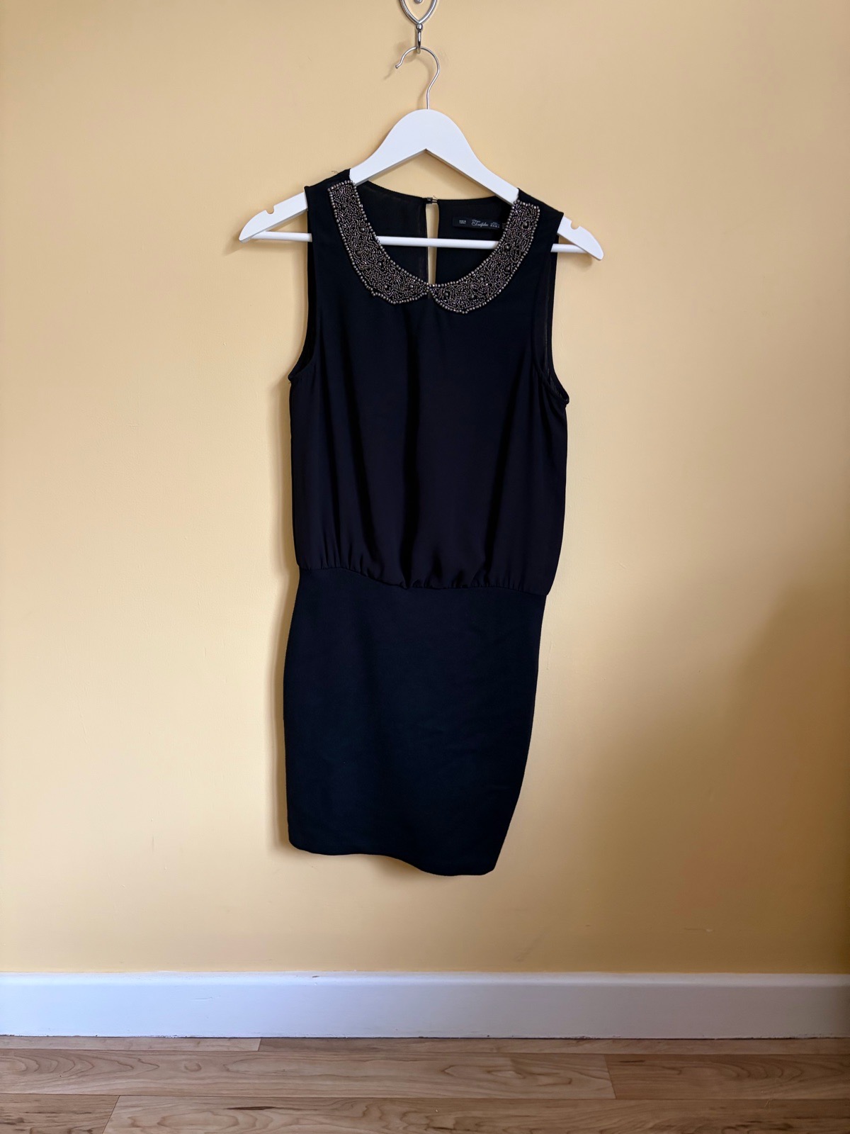 ZARA Trafalgar Black Embellished Peter Pan Collar Mini Dress - Size M (UK 10)