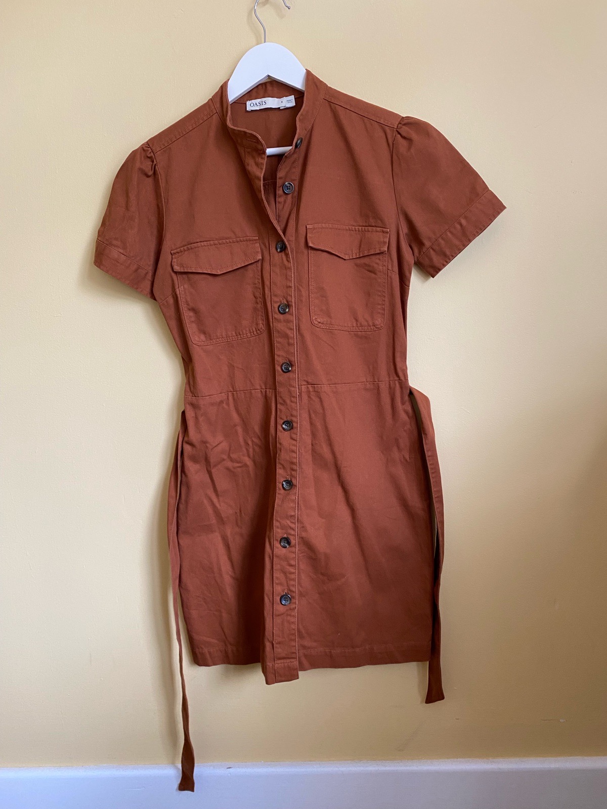 Oasis Rust Terracotta Utility Shirt Dress - Size 8