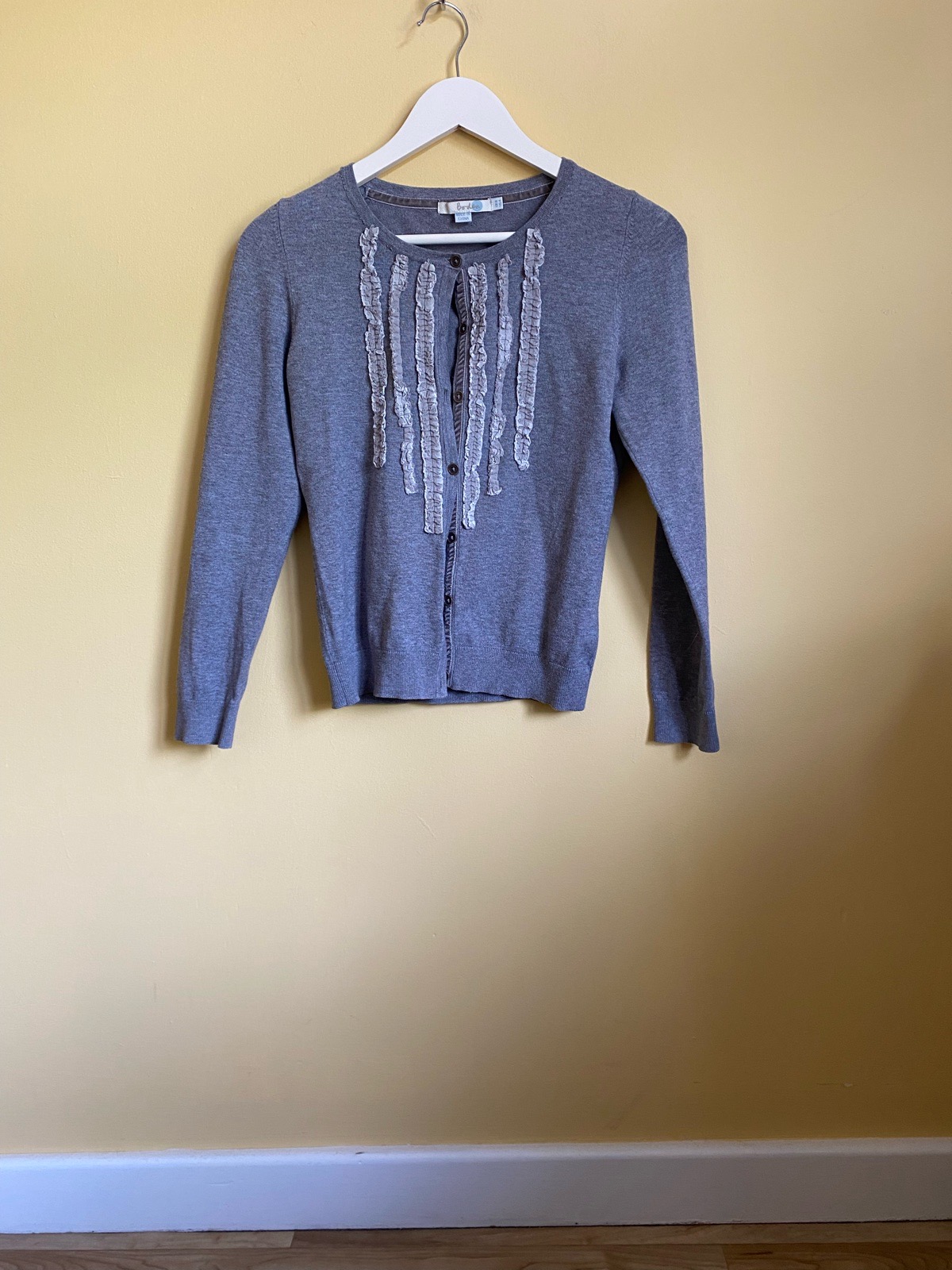 Boden Grey Ruffle Trim Button Cardigan - Size 8