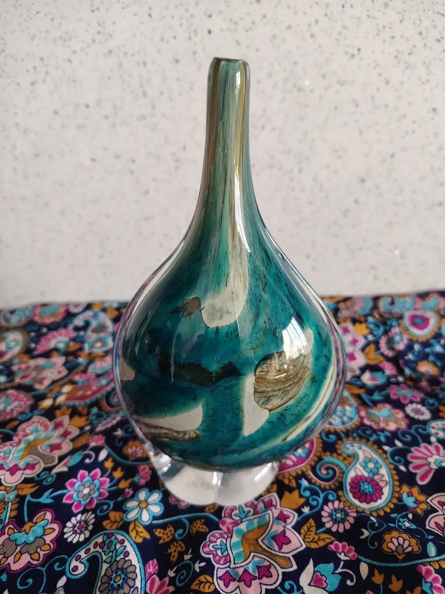 mdina lollipop glass vase, rare 70s vintage, blue summer