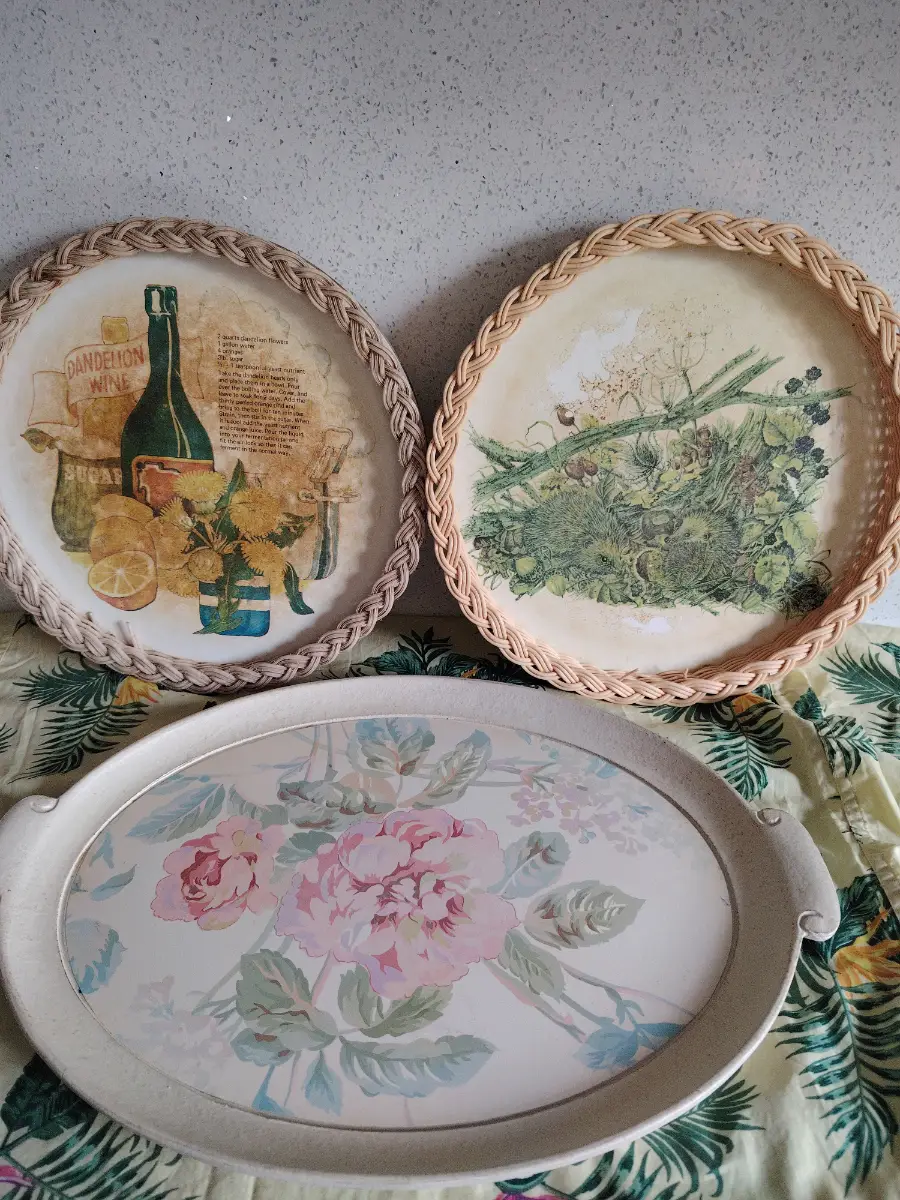 3 X Vintage Trays, handpainted from M & S
