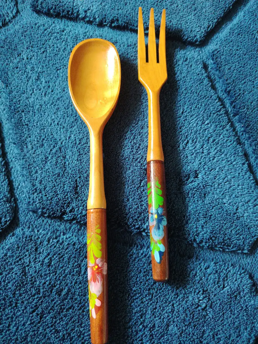 Vintage Wooden hand painted salad servers