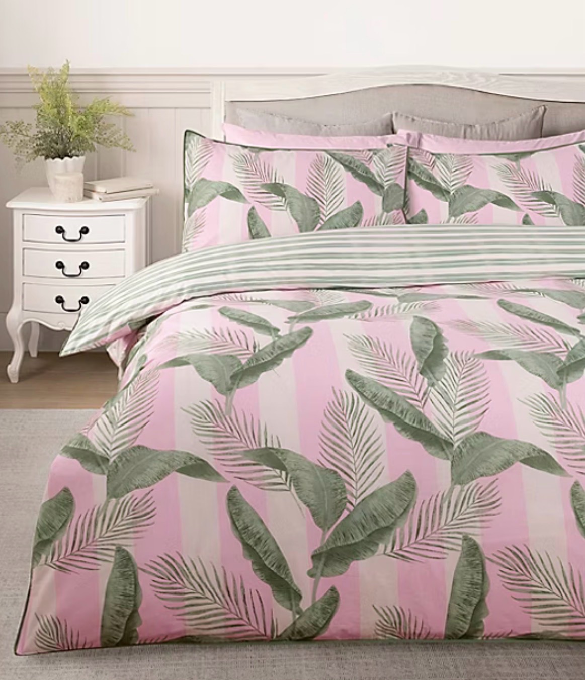 Stacey Solomon Pink & Green Palm Stripe Cotton Duvet Set King size