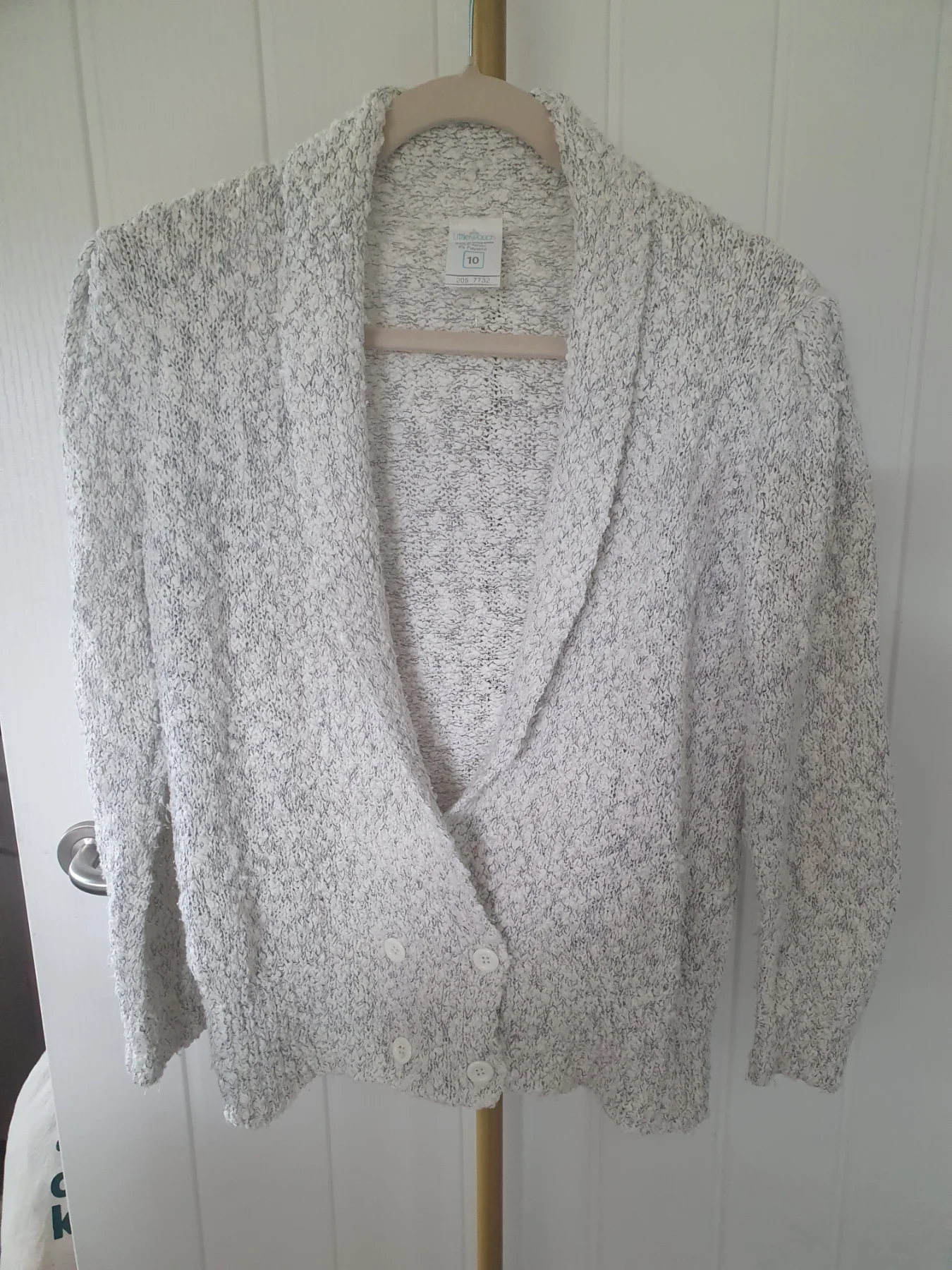 Vintage Littlewoods Grey & White Bouclé Knit Cardigan – Size 10